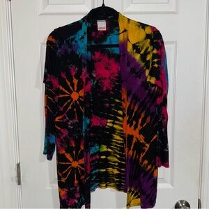 Corus Womens Tie Dye Open Front Cardigan Multicolor Neon Psychedelic Long Sleeve